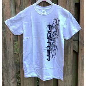 MACP Fighter T Shirt Small White Black Gray Logo America Flag Gildan NWOT Spot
